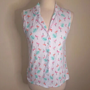Aria Flamingo print sleeveless  cotton blend top SZ S